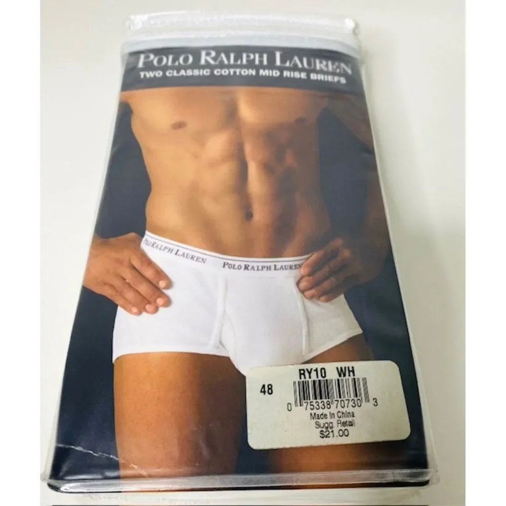 NOS VTG 90s Polo Ralph Lauren White Logo Mid Rise Briefs 100 Cotton Sz 48 Pair